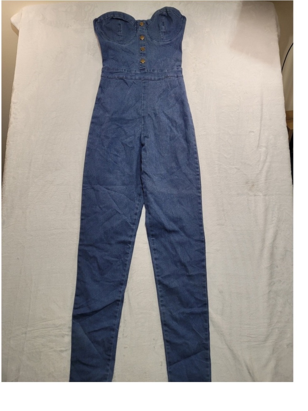 Strapless Denim Jumpsuit - Blue